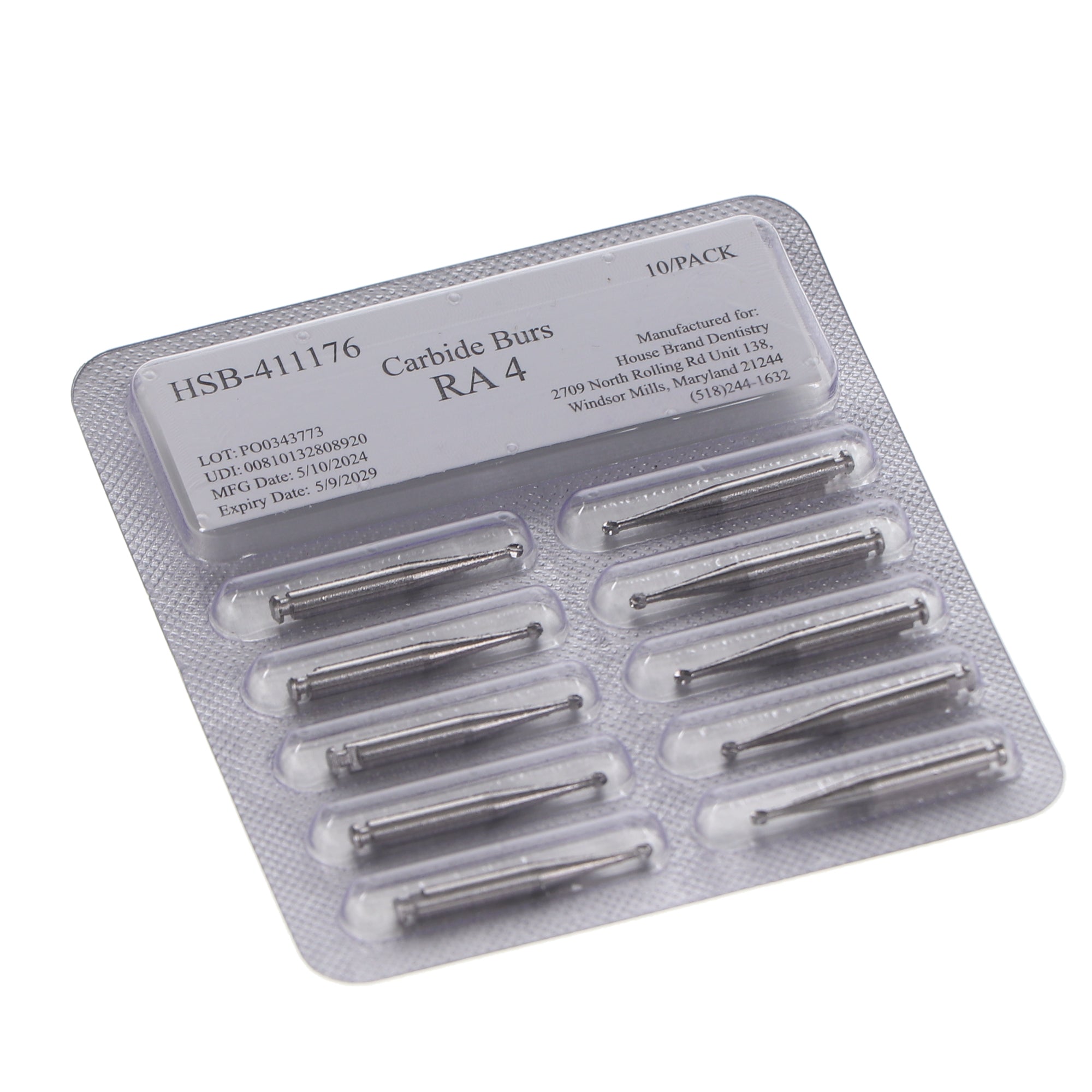 House Brand Dentistry 411176 HSB RA #4 Round Carbide Burs 10/Pk House Brand Dentistry 411176 HSB RA #4 Round Carbide Burs 10/Pk